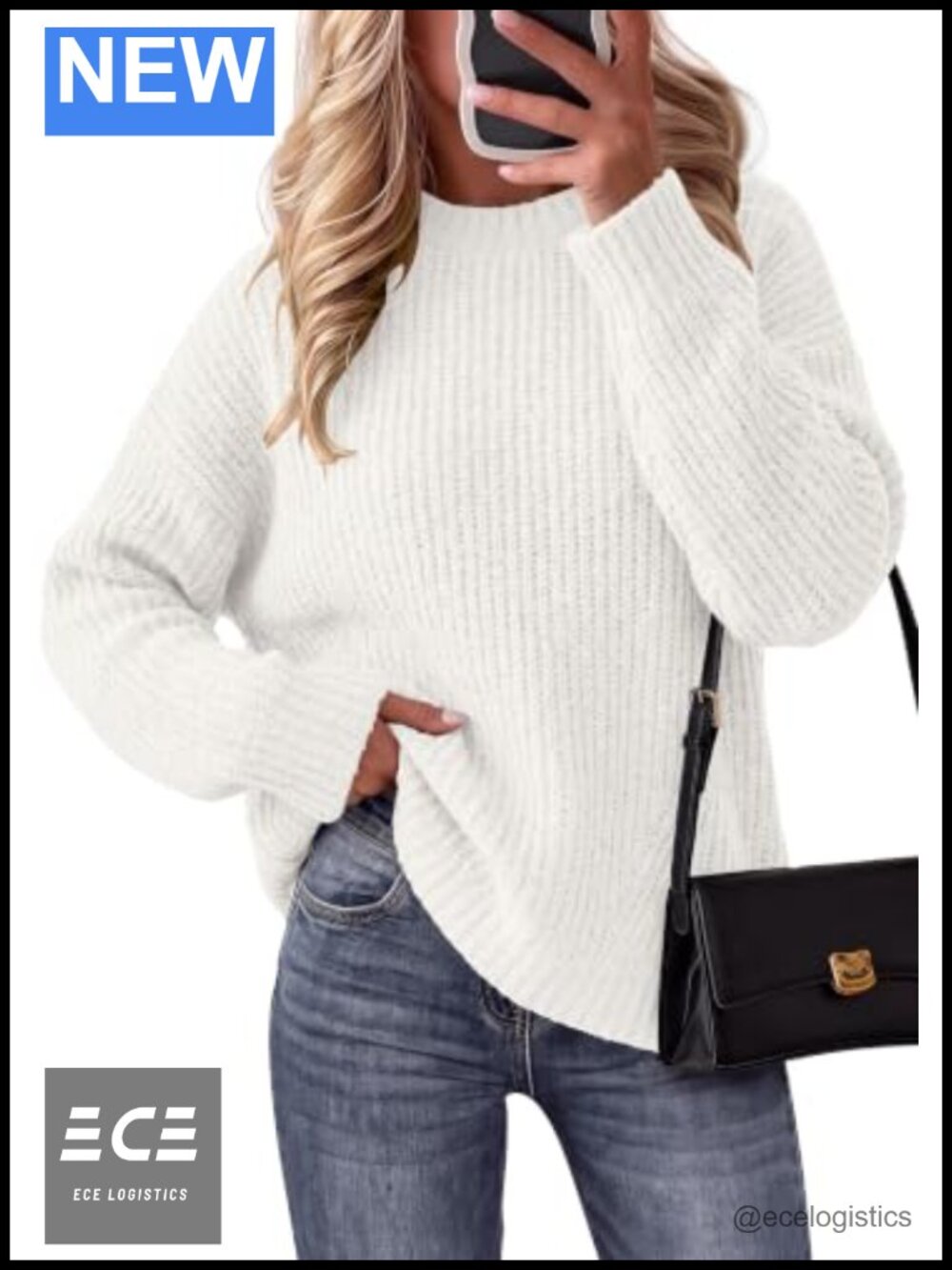 Womens Oversized Ribbed Knit Long Sleeve Crewneck Pullover Sweater